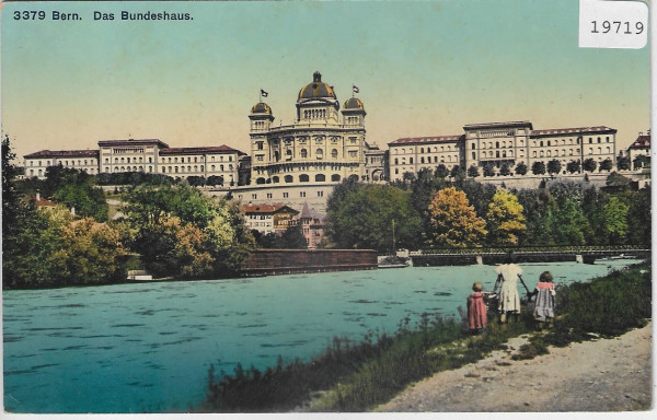 Bern - Das Bundeshaus mit Aare & Kindern - Litho