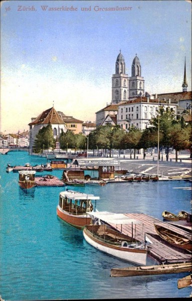 Zürich, Wasserkirche und Grossmünster Vorderseite