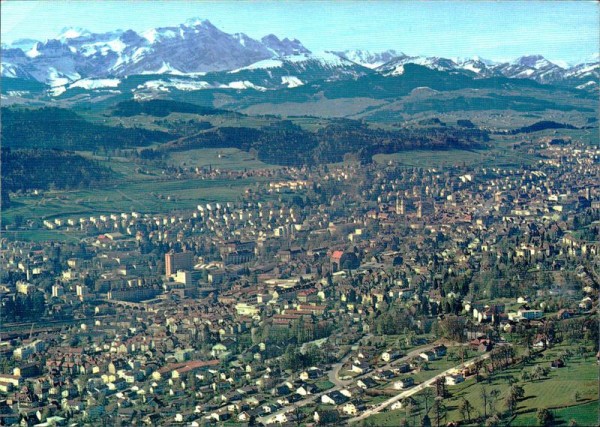 St. Gallen mit Säntis, Flugaufnahme Vorderseite