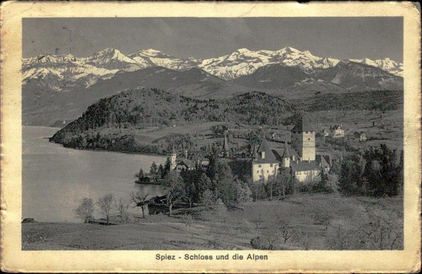 Spiez - Schloss und die Alpen Vorderseite