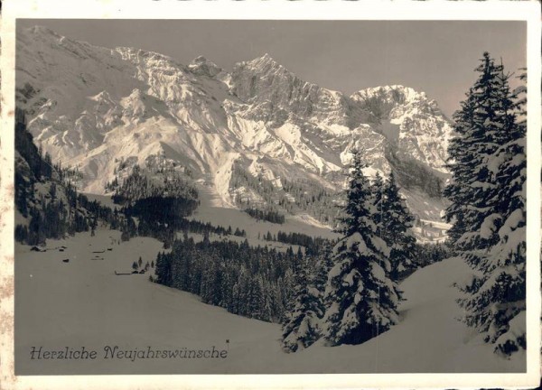 Herzliche Neujahrswünsche. Winter auf Untertrübsee  (Hanghorn & Hutstock). 1934 Vorderseite