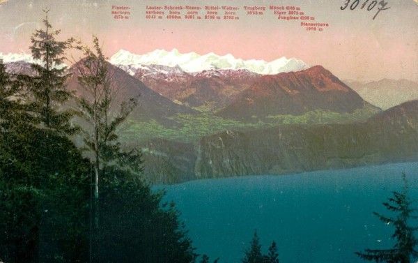 Blick vom Rigi-Felsentor auf die Berner Hochalpen Vorderseite