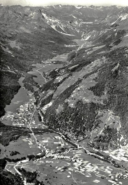 Münstertal, Sta. Maria-Valchava-Fuldera-Tschierv gegen den Ofenpass