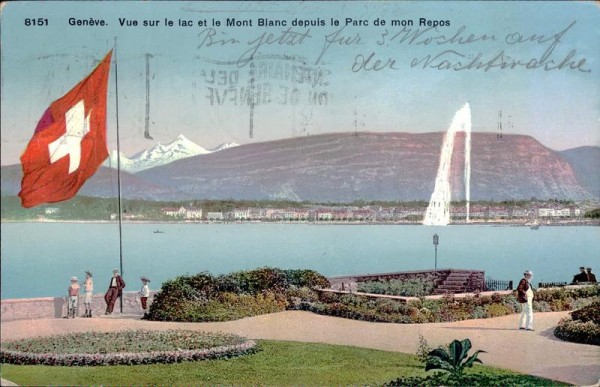 Genève, Vue sur le lac et le Mont Blanc depuis la Parc de mon Repos Vorderseite