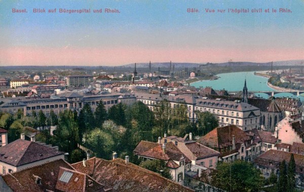 Basel, Blick auf Bürgerspital und Rhein Vorderseite