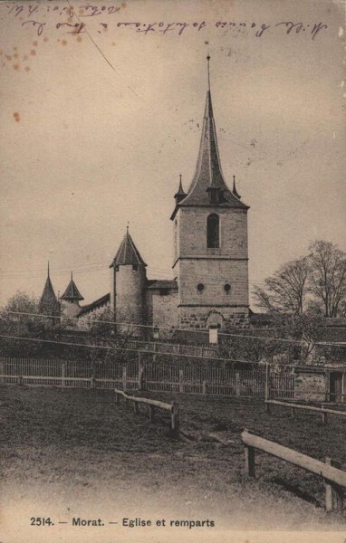 Morat. Eglise et remparts. 1911 Vorderseite