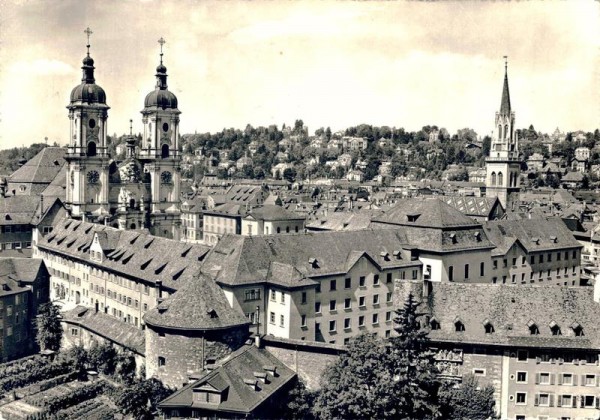 Der Stadtkern St. Gallen, Klosterkirche, Pfalz, Wehrmauer, St. Laurenzen Vorderseite