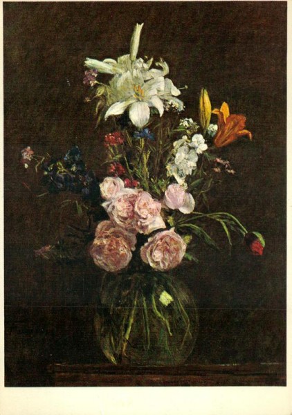 Rosen und Lilien in Glasvase Vorderseite