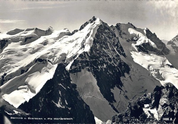 Bernina u. Scerscen v. Piz Morteratsch Vorderseite