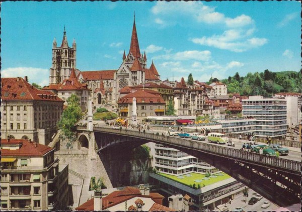 Die Kathedrale mit Bessières-Brücke, Lausanne Vorderseite
