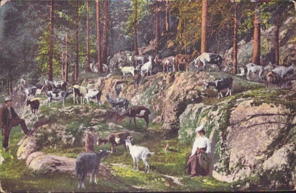 Frau mit Ziegen und Ziegenhüter