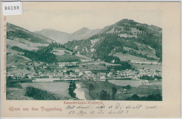Ennetbrücke-Wattwil - Gruss aus dem Toggenburg - Stabstempel: Wattwyl