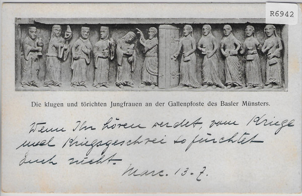 Basel - Die klugen u. törichten Jungfrauen an der Gallenpfoste des Basler Münsters