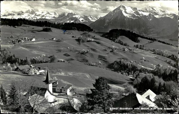 Goldiwil mit Blick auf die Alpen. Vorderseite