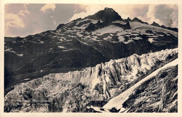 Furkastrasse - Rhonegletscher. Am Wege zur Eisgrotte Vorderseite