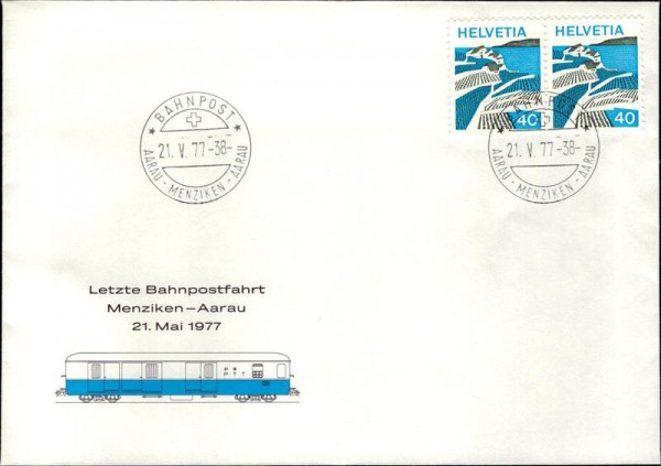 Letzte Bahnpostfahrt Menziken-Aarau 1977 Vorderseite