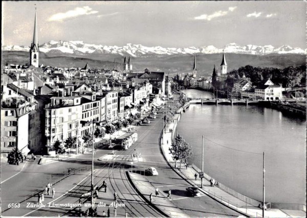 Zürich - Limmatquai und die Alpen Vorderseite