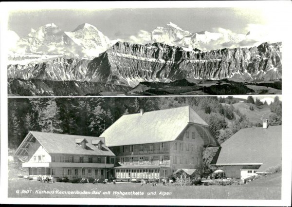 Kurhaus Kemmeriboden-Bad mit Hohgantkette und Alpen Vorderseite