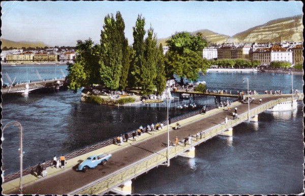 Genève. L'Ile J.J. Rousseau et le Pont des Bergues.