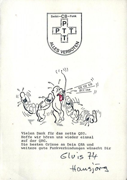 QSL- Karte, Elvis 74, Schwanden Vorderseite