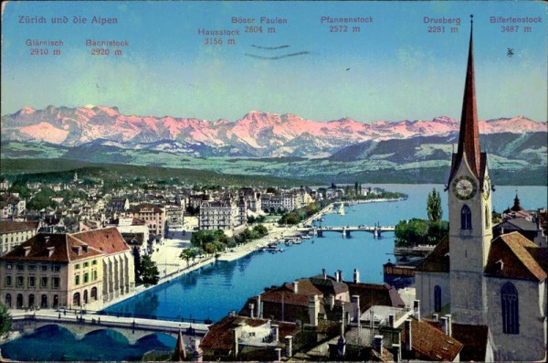 Zürich und die Alpen Vorderseite
