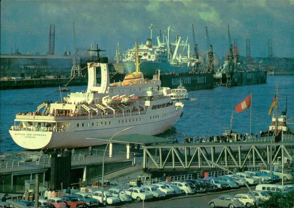 Hamburg, Abfahrt des Seebäderschiffes"Wappen von Hamburg" Vorderseite