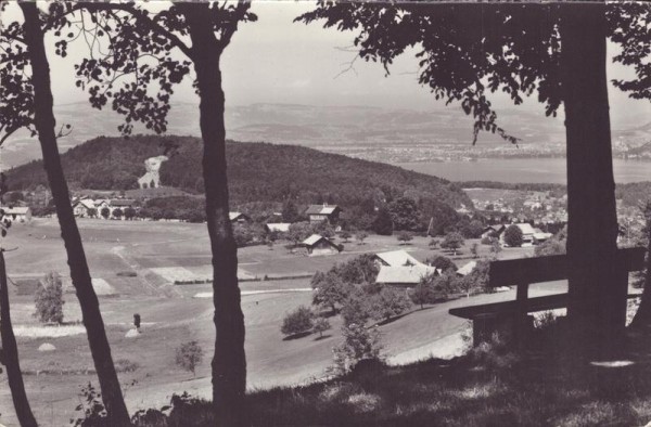 Aeschi. Thunersee, Landschaft mit Blick auf Thun u. Spiez Vorderseite