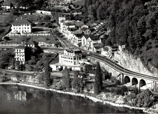 Hotel-Restaurant du Cheval Blanc Chillon, Montreux, Flugaufnahme Vorderseite
