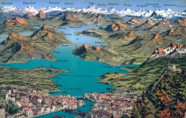 Luzern, Vierwaldstättersee mit Alpen Vorderseite