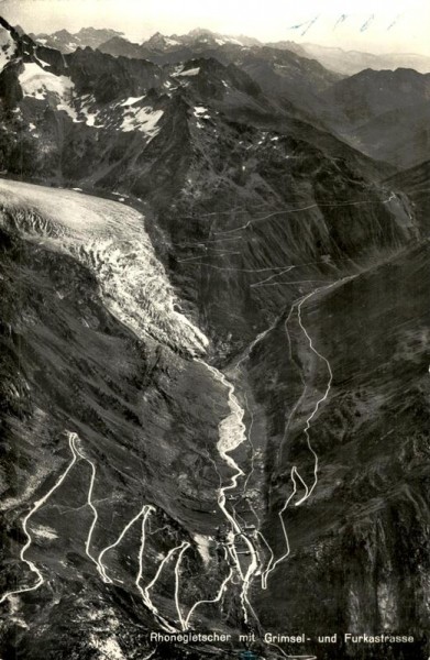 Rhonegletscher mit Grimsel- und Furkastrasse Vorderseite
