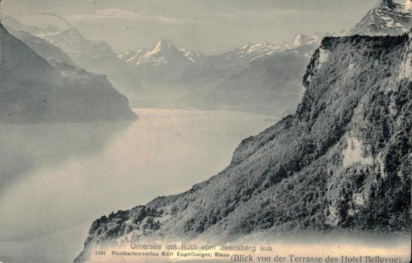 Panorama von der Terrasse des Hotel Bellevue auf den Urnersee  Vorderseite