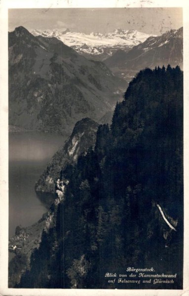 Bürgenstock. Blick von der Hammetschwand auf Felsenweg und Glärnisch. 1936 Vorderseite