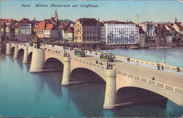 Basel - Mittlere Rheinbrücke mit Schifflände