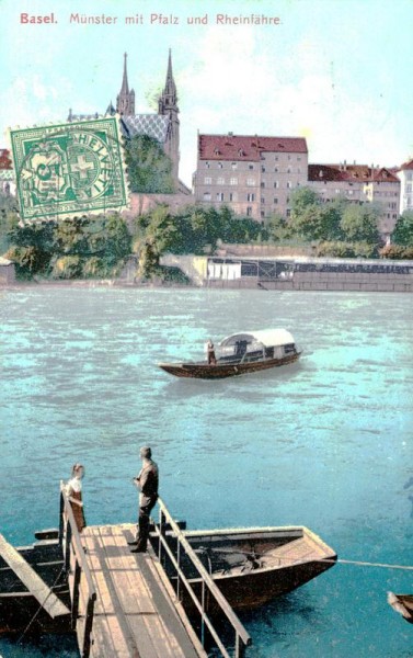 Basel, Münster mit Pfalz und Rheinfähre Vorderseite