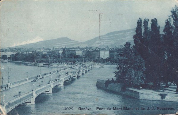 Genève. Pont du Mont-Blanc et Ile J.-J. Rousseau