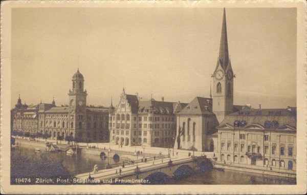 Zürich, Post Stadthaus und Fraumünster Vorderseite