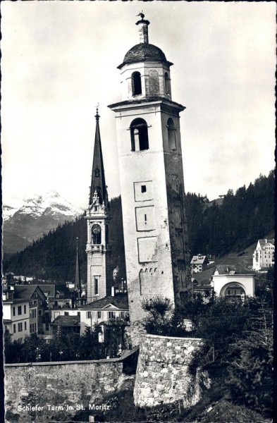 Schiefer Turm in St. Moritz Vorderseite
