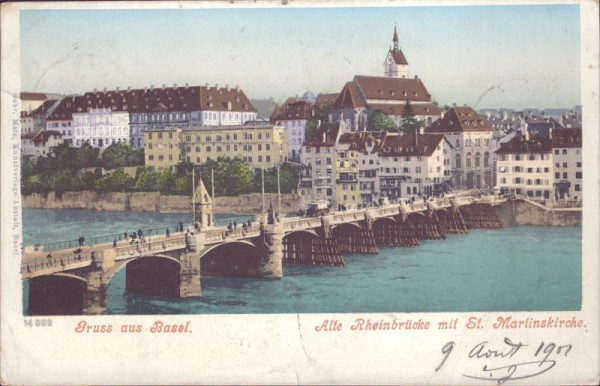 Basel, alte Rheinbrücke mit St.Martinskirche