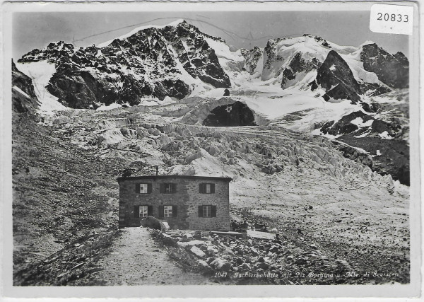 Tschiervahütte mit Piz Bernina u. Mte. di Scerscen