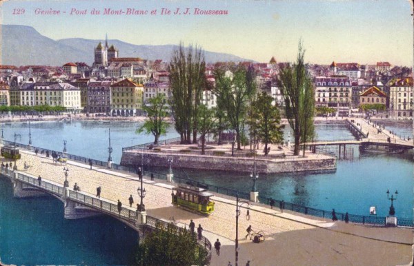 Geneve - Pont du Mont-Blanc et Ile J.J. Rousseau