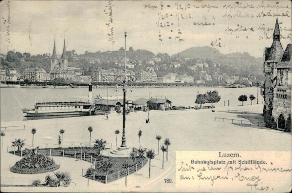 Luzern. Bahnhofsplatz mit Schifflände. Vorderseite