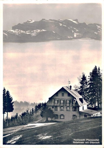 Hochwacht Pfannenstiel. Nebelmeer mit Glärnisch. 1947 Vorderseite
