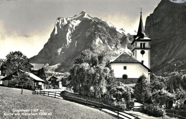 Grindelwald, Kirche und Wetterhorn Vorderseite