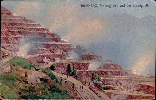 Eisenerz, Erzberg während der Sprengzeit Vorderseite
