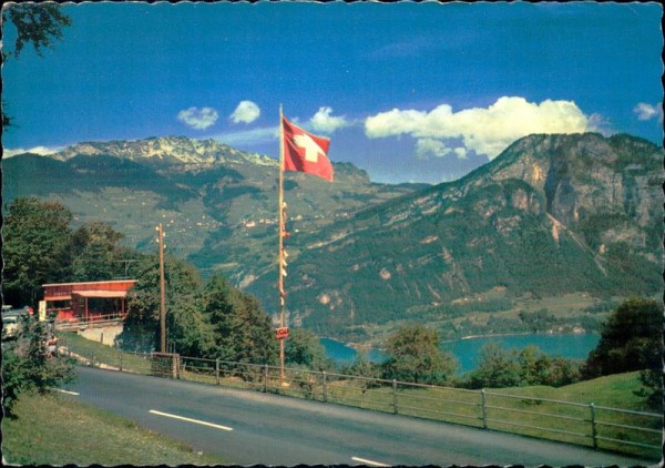 Obstalden, Café Seeblick, Blick auf Walensee und Alvierkette Vorderseite
