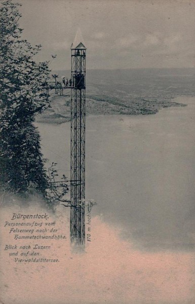 Bürgenstock, Aufzug auf den Hammetschwand. Blick nach Luzern Vorderseite