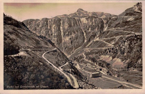 Furka und Grimselstrasse mit Gletsch Vorderseite