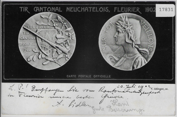 Fleurier, Tir Cantonal Neuchatelois 1902 - Carte Postale Officielle