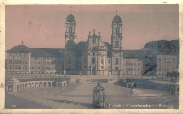 Einsiedeln - Klosterfacaden mit Brunnen (Klosterfassaden) Vorderseite