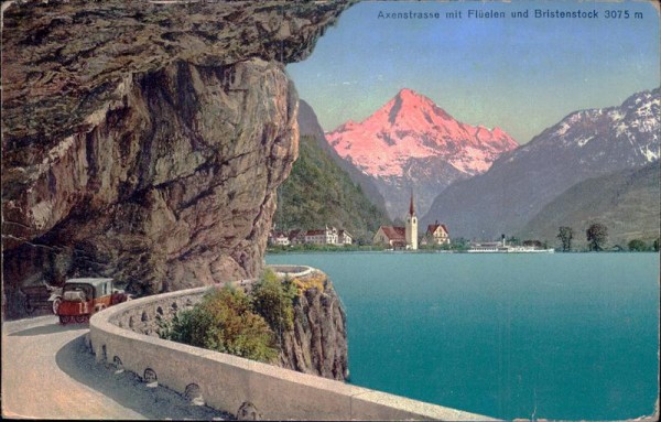 Axenstrasse mit Flüelen und Bristenstock Vorderseite